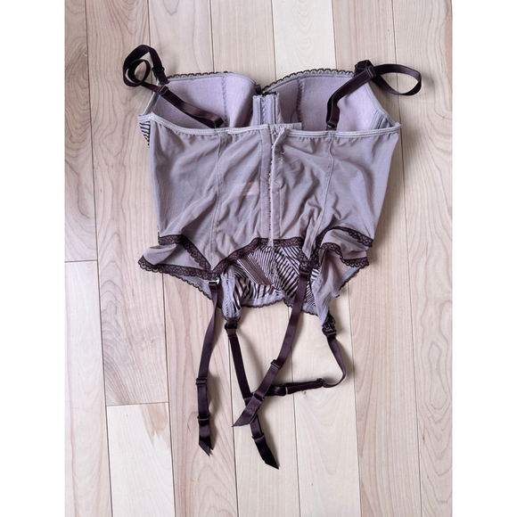La Vie en Rose Brown Stripe Corset Bustier 38C – Garter Lingerie Top - Picture 3 of 7